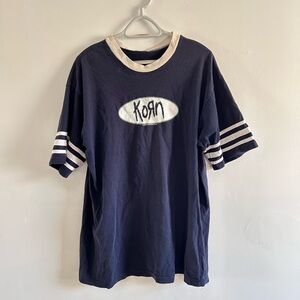 Vintage 1997 Korn Band T shirt Navy Blue with White Trim ringer